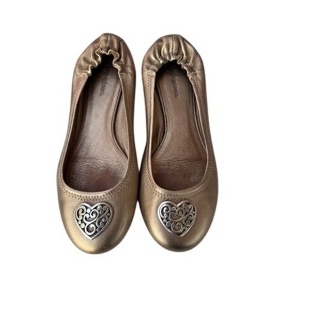 Brighton Heart Metallic Gold Leather Ballet Flats Silver Filigree Heart 10B